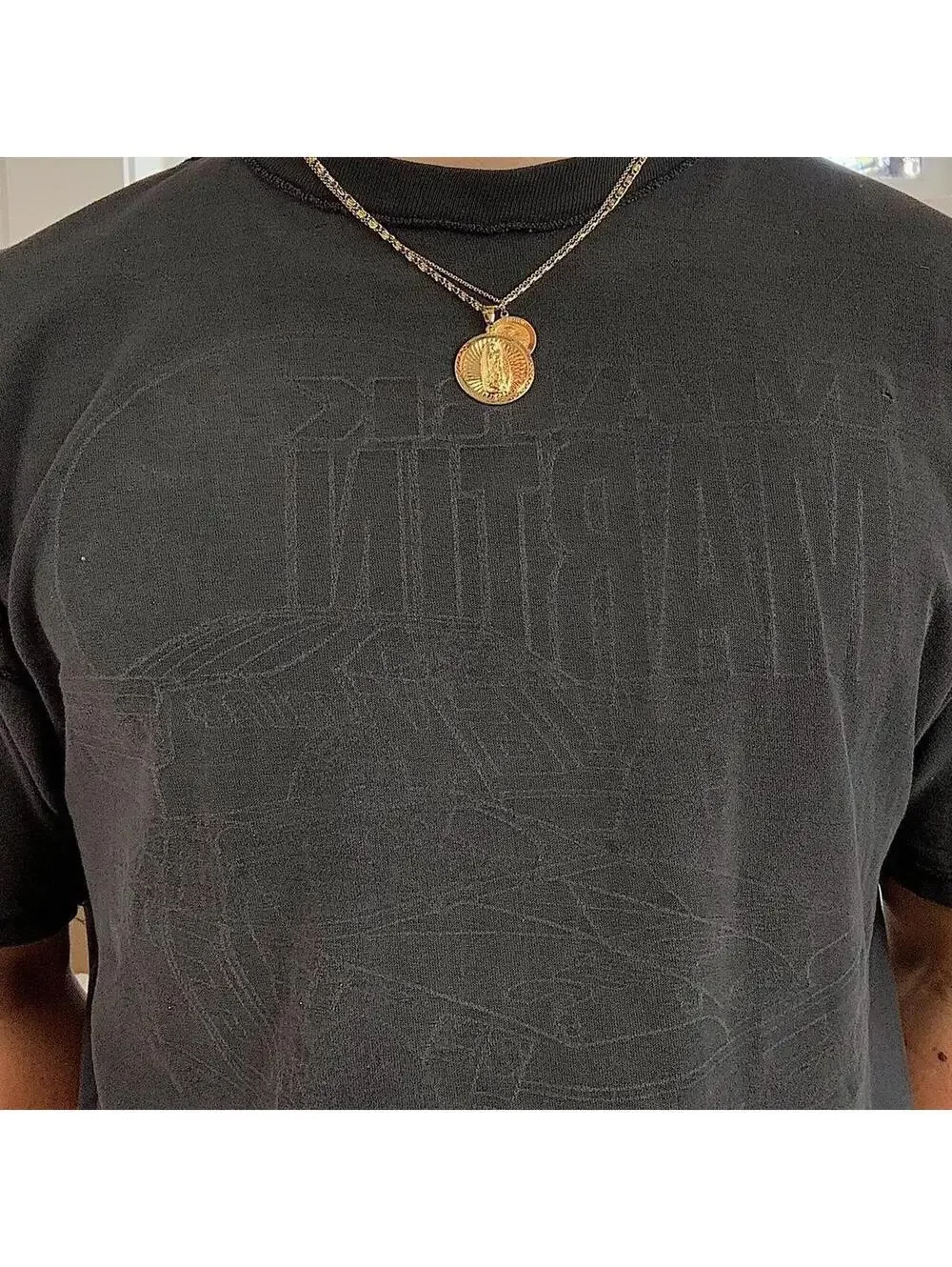 Saint Marry big pendant y2k 90s style gold necklace chain. Grunge punk style